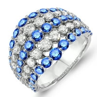 DazzlingRock Collection 18k кръг синьо сапфир и бял диамант дами коктейл с дясна ръка, бяло злато, размер 5.5