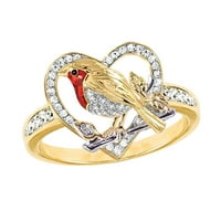 Heiheiup сърце червено творчески птица пръстен червен пръстен златен диамантен птица за жени пръстени кухи пръстен