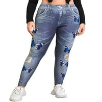 Luxplum плюс размери на жените за имитация на дънкови панталони fau дънки панталони с висок ръст на тежести сиво синьо 4xl
