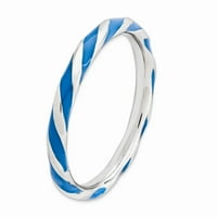 Твърда стерлинги сребърно подредено усукано синьо емайлиран пръстен за вечност размер 10