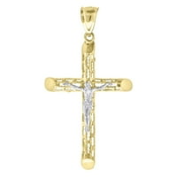 10k злато два тона DC мъжки кръст Кръст Crucifi Височина Ширина религиозен чар Висулка Колие бижута подаръци за m