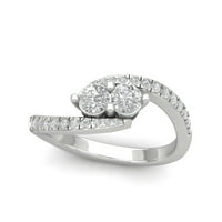 Araiya 10K White Gold Diamond Bypass Band Ring за жени, размер 9