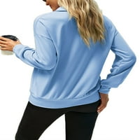 Glonme дамска суичър с дълъг ръкав пуловер на якичка за ревера зима зимна свободна тениска тениска торбист плътно цвят син л л