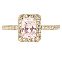 1. CT Brilliant Emerald Cut Симулиран розов диамант 14K жълто злато халианс с акценти пръстен SZ 7.25