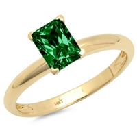 CT Brilliant Emerald Cut симулиран изумруден 14k жълто злато пасианс пръстен SZ 8