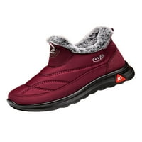 Harsuny Unise Snow Boots плюшена облицовка Зимни топли обувки Плъзга се върху глезена Boot Небрежно анти-тънка размита комфортна обувка дебела руно късо ботуши червено 5.5