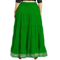 Еластична пола на Елория Макси еластична талия памук бохемски поли Бохо дълъг флаиран, цвят: Зелен, размер: 24
