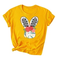 Ризи за жени Просвещение Мода жени Великденски зайче печат с къс ръкав кръгла шия новост графични върхове