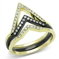 Luxe Jewelry проектира 3-части женски златен и черен IP пръстен от неръждаема стомана с кристали, размер