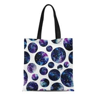 Платно тотална чанта Синя акварелна звездна вселена и мъглявина в кръгове цветни чанти за пазаруване на хранителни стоки за многократна употреба