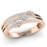 Истински 1ct кръгла изрязана диамант Prong 3row флорални дами сватбена лента пръстен булчински годишнина Solid 14k Gold GH I1