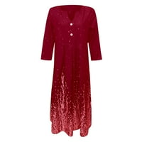 Женски рокли V-образно деколте дълги ежедневни а-лайн отпечатани лакътни летни рокля червено 2xl