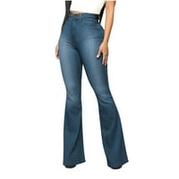 Дълги панталони просвета женски копчета панталони леко разпалени панталони модни развлекателни джобни дънкови дънки панталони