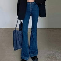 Айометни дънки за жени разтягат женски Y2K високопоставен торбист с празни крака панталони улични дрехи ежедневни гадже панталони с джобове, синьо m