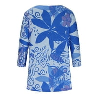 Yyeselk западни жени летни блузи ежедневни ръкави с v-образно туники върхове мода прекрасна флорална печат дами на открито готина риза тениски сини s