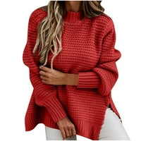 Женски кръгъл врат, огромен падане с дълъг ватинг ръкав пуловер плетен пуловер с разлята подгъва