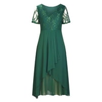 Tking fashion дамски летни елегантни вечерни солидни асиметрични рокли с къс ръкав v-образно деколте макси дантелени рокли зелени xl
