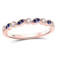 10kt розово злато кръгло синьо сапфир диамант подредена лента пръстен cttw
