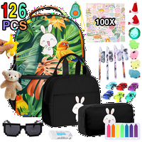 Floral Bunny 3D студентски раници, с торбичка за обяд, калъф за молив, висулка за авокадо от пилета, гума, очила, химикалки, шапка на Дядо Коледа, подарък за момчета и момиче?