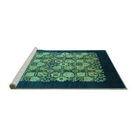 Ahgly Company Machine Pashable Indoor Rectangle Oriental Turquoise Blue Industrial Area Rugs, 8 '10'