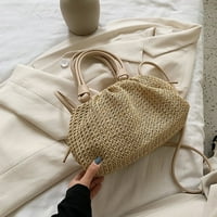 Toyella Straw Woven Cloud Bag преносима чанта за рамо модна изтъкана чанта за пратеник черно