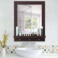 Табарай огледало за стена с рафт ， огледало за височина за стена, модерно огледало, монтирано на стена, с куки за рафтове за баня-тъмно кафяво