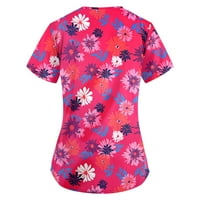 Sksloeg Scrub Tops Жени Цвете отпечатани работни дрехи с деколте с ризи за джобове Сестра Работна униформа, горещо розово xxxxl