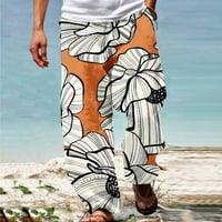 Мъжки панталони на Hvyesh еластична талия, мъже Лятна ежедневна мода Хавайски стил 3D печат Еластична талия Прав панталони