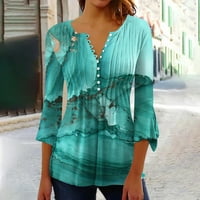 Ризи за копче за жени флорална печатна туника летни върхове облечени ежедневни звънчета плим от предни V шия пролетни блузи мента зелено xl