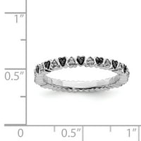 Средно стерлинги сребърни сърца черно -бял диамантен пръстен за вечността размер