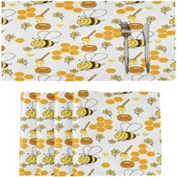 Модел с пчели Плакати Комплект от летни цветя Поставете рогозки за миене за кухня трапезарна маса Топлинна устойчива декоративна колт маса постелки