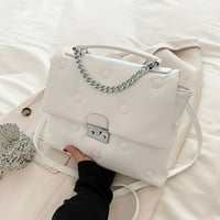 Cocopeaunts бяла верига чанти за рамо за жени Rivet Leather Crossbody Чанта Дизайнерски чанта за пратеник Всички мачове за клапата Дами чанти сак