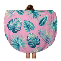Кръгла плажна кърпа одеяло розово листо тропически екзотични палмови листа син модел цвят пътуване кръг кръгови кърпи мат мат гоблен плаж хвърляне