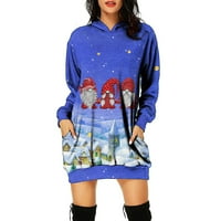 Cuoff дамски качулки суичър за жени есен и зимна рокля Коледна печат рокля дамски върхове синьо m