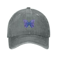 Регулируема бейзболна шапка жени, лилави шапки за текстура на пеперуди за мъже за възрастни измити памучни дънкови бейзболни шапки мода, сиво