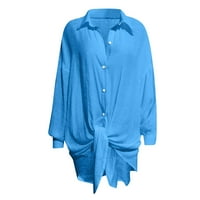 Дамски върхове Хенли жени Блуза Небрежно отпечатани летни тениски тениски тениски ризи сини s