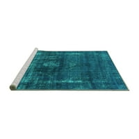 Ahgly Company Machine Pashable Indoor Round Oriental Turquoise Blue Industrial Area Cures, 5 'кръг