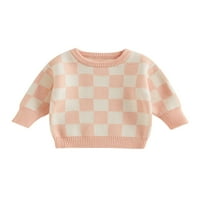 Jaweiwi Toddler Girls Boys Spring есен пуловер с дълъг ръкав O Checkerboard Print Print Prink Tops, 0-6 години