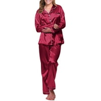 Wofedyo Nightgown Â дълга пижама Нощни дрехи жени бельо на роба комплект нов костюм за бельо сатени пижами жени Â дълги разхлабени пижама комплекти за бельо за жени червено