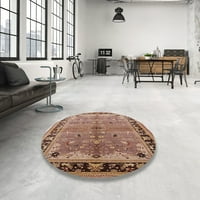 Ahgly Company Machine Pashable Indoor Round Industrial Modern Tangerine Pink Area Rugs, 3 'Round
