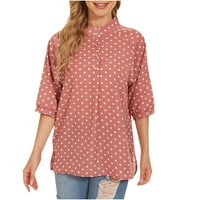 Ризи за гадже за жени Dot Print Tunic chiffon tshirt ежедневно свободно годни прилепнали бутон с половин ръкав блузи блузи