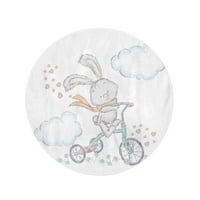 Кръгла плажна кърпа одеяло акварел бебе сладък заек на велосипед зайче в кръга за пътуване кръг кърпи мат мат гоблен плаж хвърляне