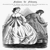 Женска мода, 1865. Ndinner, Left и Street тоалетни. Модна илюстрация от американско списание от 1865 г. Печат на плакати от