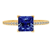 1.66ct Princess Cut Blue симулиран танзанит 18k Жълто злато гравиране изявление Булчинска годишнина Ангажимент Сватбен пръстен размер 10.5