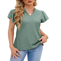 Sanviglor дами летни върхове Твърди цветна тениска с къса ръкав тениска дишаща туника блуза ежедневно облекло тени зелено m