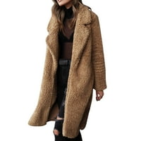 Entyinea женско изстрелване на палто цип на зимно палто с дълъг ръкав изход с джобове кафе xl