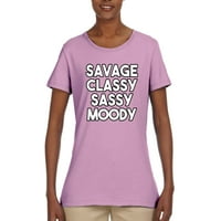 Wild Bobby, Savage Classy Sassy Moody Lyrics, Humor, Women Graphic Tee, светло розово, голям