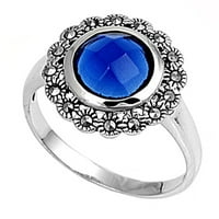 Вашият цвят синьо симулиран сапфир кръгъл пасианс цвете пръстен стерлинги сребърна лента cz женски размер 8