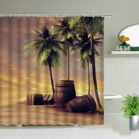 Слънчев плаж океански зелени листа пейзаж отпечатани душ завеси морски палмово дърво пейзаж баня баня декор комплект с куки