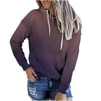 Дамски качулки полиестер памук с качулка суичър с дълъг ръкав джоб градиент цвят теглене качулка пуловер